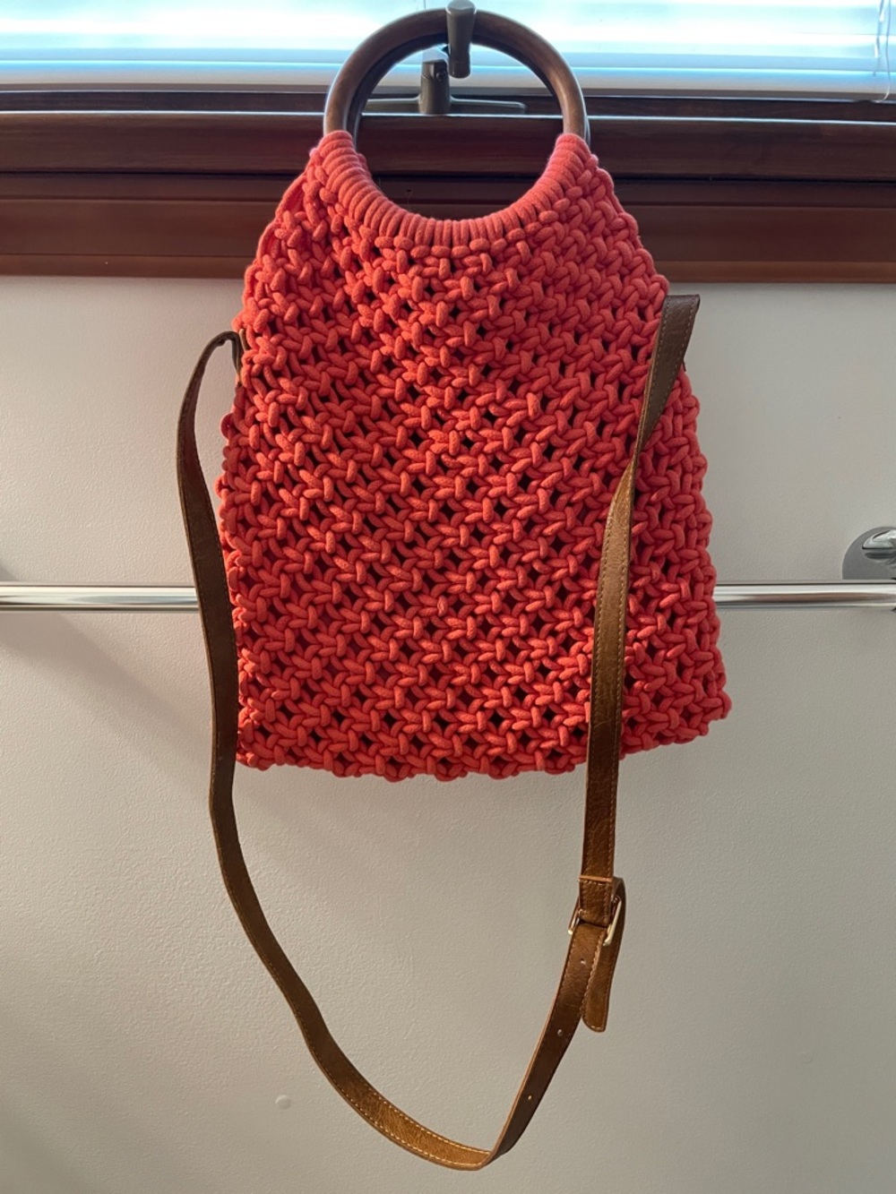 Sigrid Olsen Coral Knit Crossbody with Brown Leather Strap